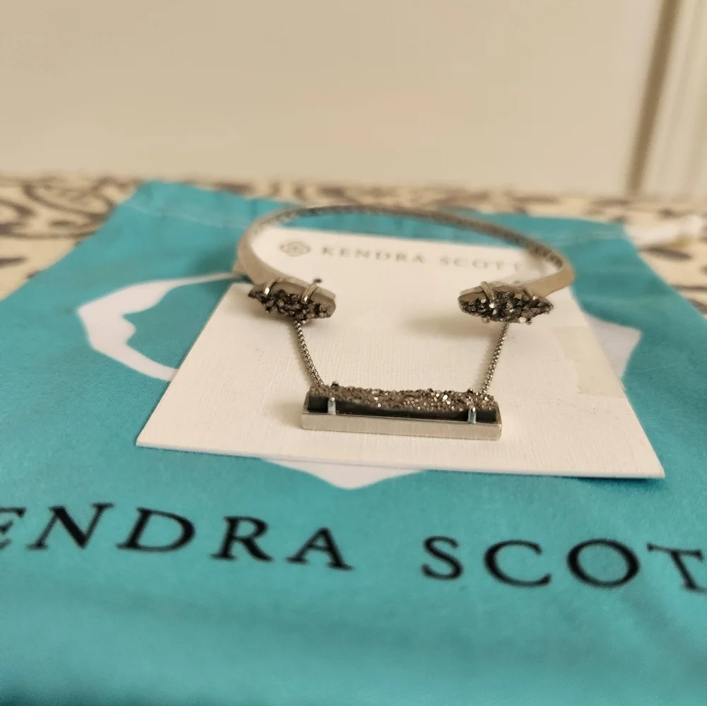 SOLD Kendra Scott Silver Leanor Bar Platinum Drusy Quartz Necklace and B… - Picture 2 of 6